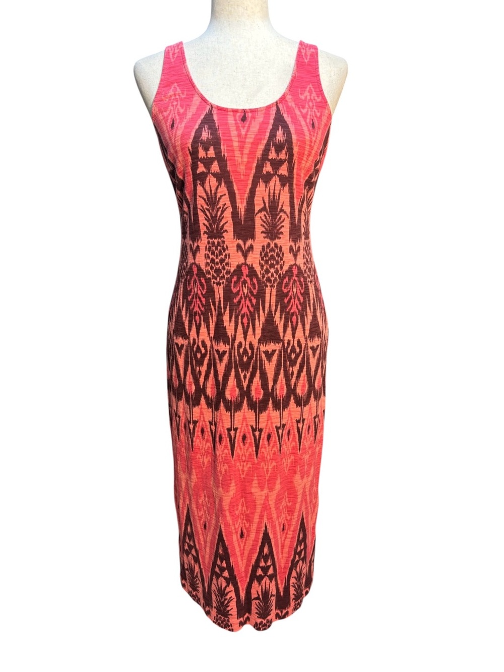Tommy Bahama Coral Tropical Print Tank Midi Dress Resortwear Small